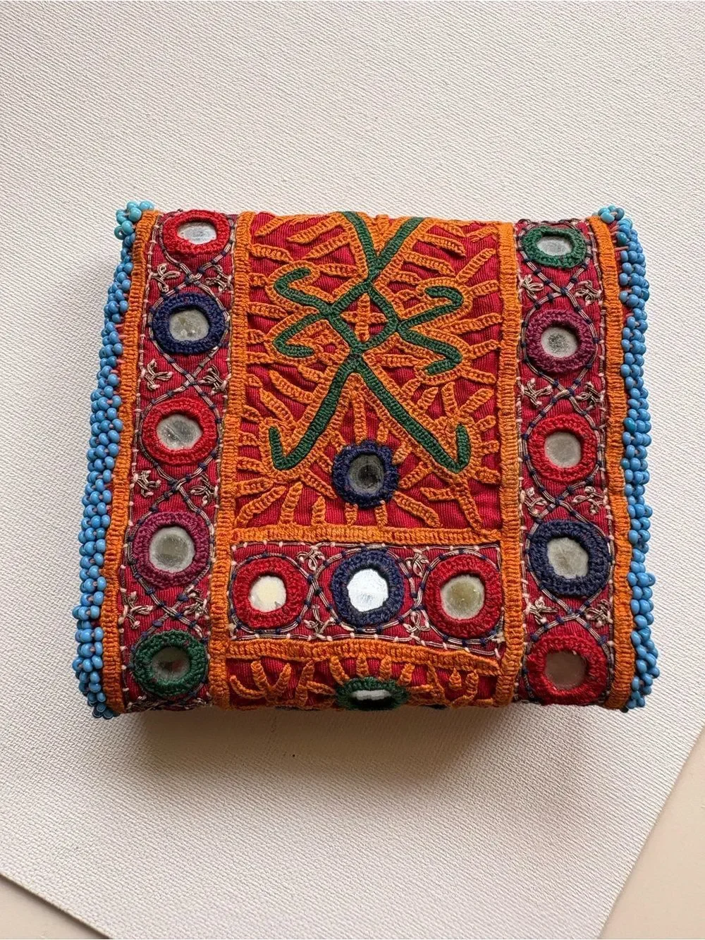 Handcrafted Embroidered Orange & Turquoise Women's Wallet Clutch